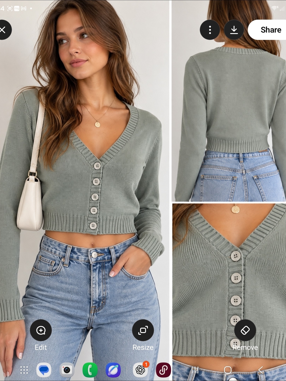 Brandy Melville Cropped V-Neck Button Cardigan - Sage Green